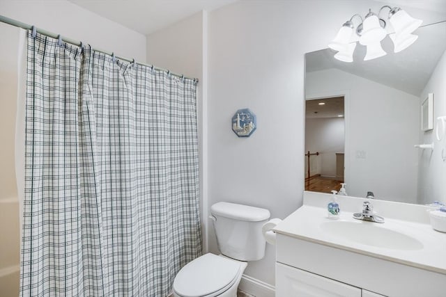 13 Laurel Hill Ct Unit 13, Bourne, MA 02532 - bathroom featuring vanity, curtained shower, and vaulted ceiling