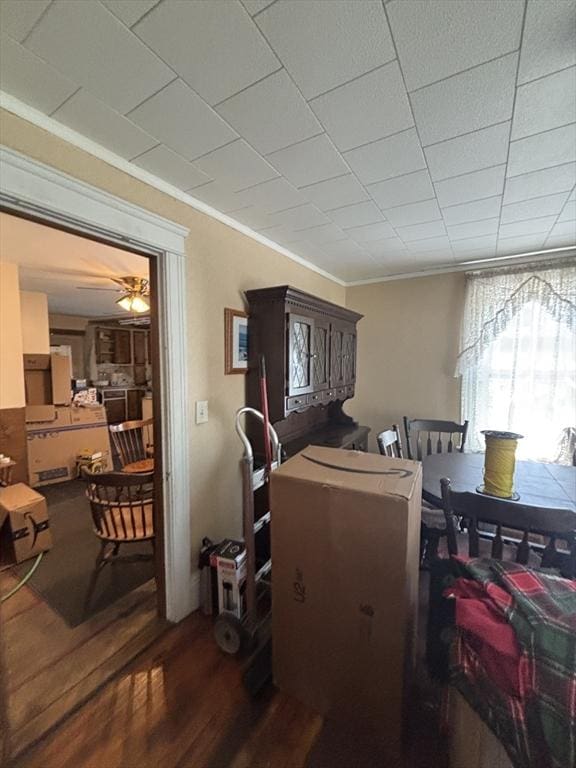 interior space featuring crown molding and wood finished floors