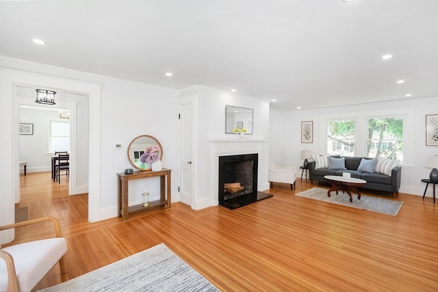 8 Carisbrooke St, Andover, MA 01810 - living room with a fireplace, light wood finished floors, and recessed lighting