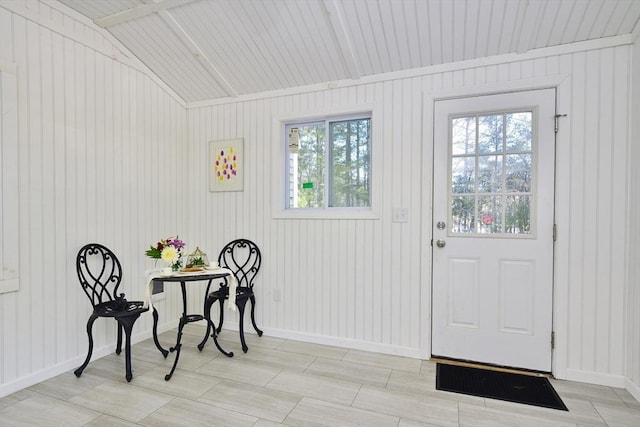 doorway with vaulted ceiling