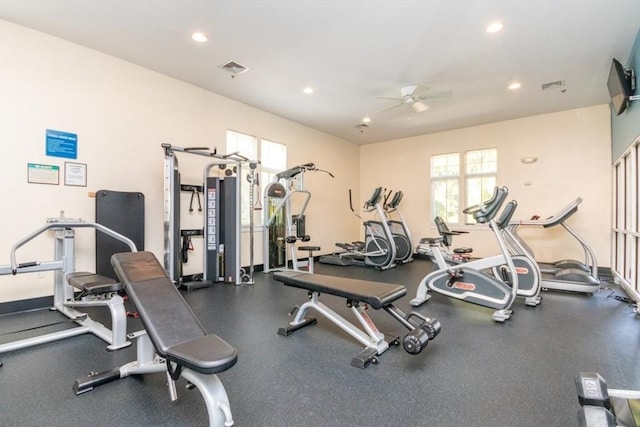 501 Commerce Dr Unit 1304, Braintree, MA 02184 - workout area featuring a ceiling fan and recessed lighting