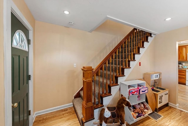 235 Union St, Northbridge, MA 01588 - foyer entrance featuring stairs, light wood-style floors, and recessed lighting