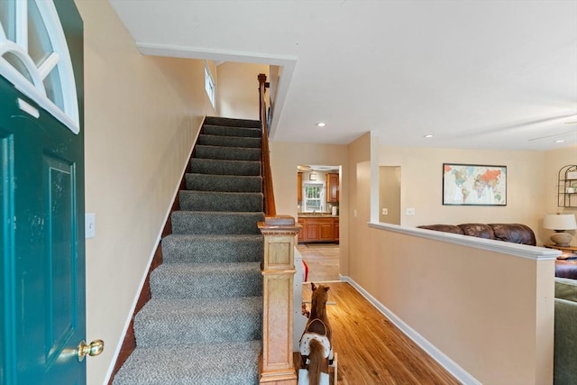 235 Union St, Northbridge, MA 01588 - staircase featuring wood finished floors and recessed lighting