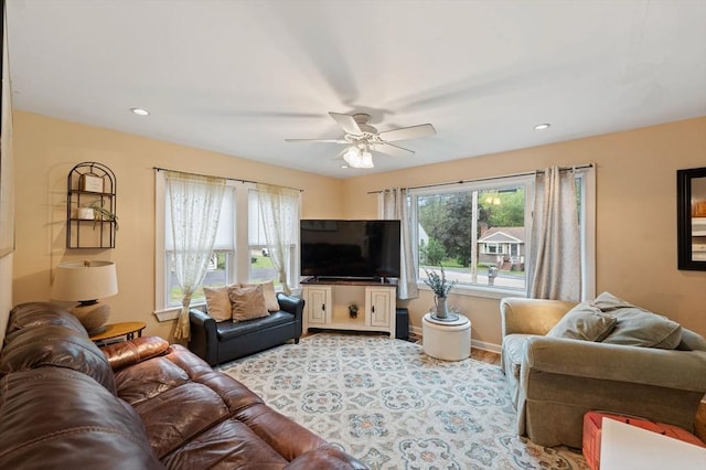 235 Union St, Northbridge, MA 01588 - living room featuring ceiling fan, wood finished floors, and recessed lighting