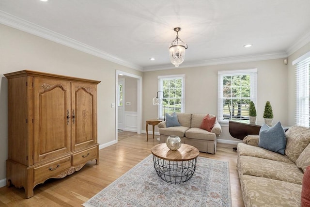 63 High St, Shrewsbury, MA 01545 - living area with recessed lighting, ornamental molding, and light wood-type flooring