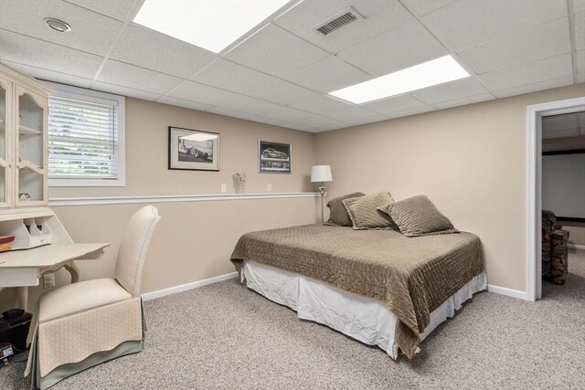 63 High St, Shrewsbury, MA 01545 - bedroom with baseboards, a paneled ceiling, visible vents, and carpet