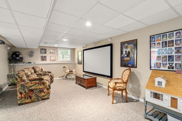 63 High St, Shrewsbury, MA 01545 - carpeted cinema with baseboards, recessed lighting, and a drop ceiling