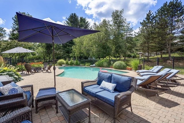 63 High St, Shrewsbury, MA 01545 - view of swimming pool featuring an outdoor fire pit, fence, a hot tub, a fenced in pool, and a patio