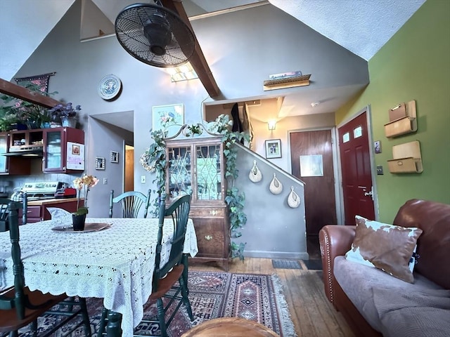 26 Horseshoe Cir, Ware, MA 01082 - dining area with hardwood / wood-style floors, a ceiling fan, and high vaulted ceiling