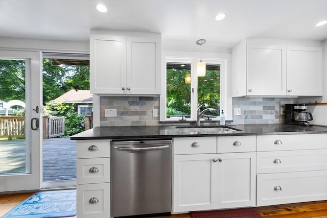 34 Kenwood Rd, Bourne, MA 02559 - kitchen featuring stainless steel dishwasher, healthy amount of natural light, white cabinetry, and recessed lighting