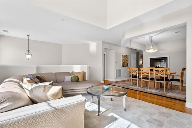 living room with light wood-type flooring