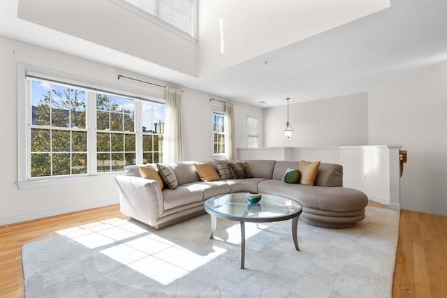 living room with light hardwood / wood-style flooring