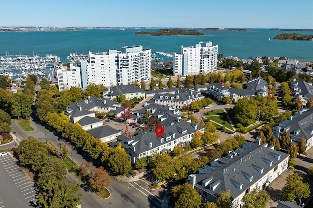 bird's eye view featuring a water view