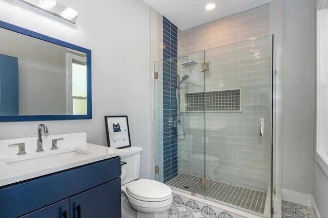 61 Paul Revere Rd Unit 2, Arlington, MA 02476 - full bathroom featuring a stall shower, recessed lighting, tile patterned floors, and toilet