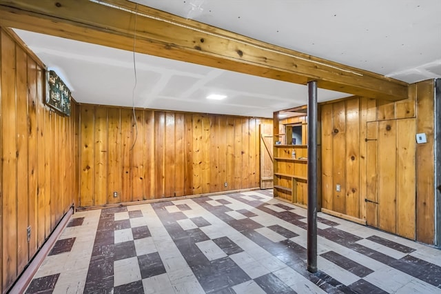 basement with wood walls