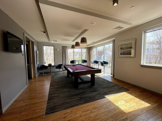 playroom featuring hardwood / wood-style flooring and billiards