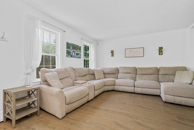 living area featuring light wood-style flooring