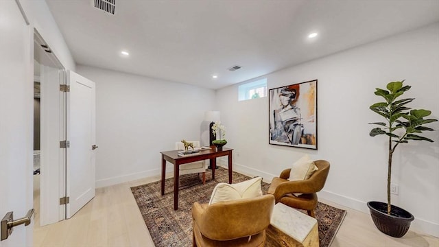 home office with recessed lighting and baseboards