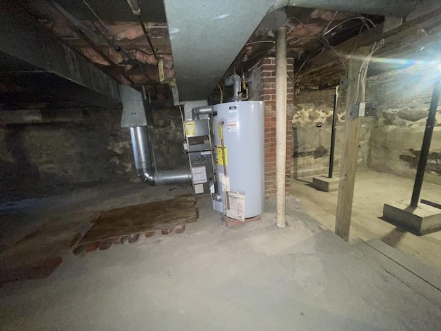 basement featuring gas water heater