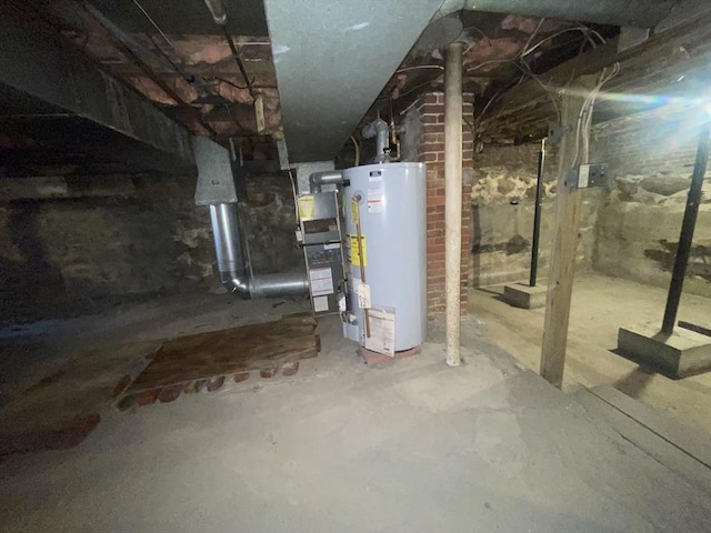 basement featuring water heater