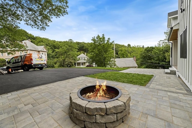 96 Dutton St, Malden, MA 02148 - view of patio / terrace featuring a fire pit