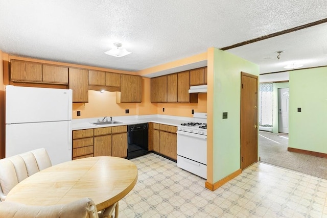 209 S St, Wrentham, MA 02093 - kitchen featuring white appliances, light flooring, a sink, under cabinet range hood, and a textured ceiling