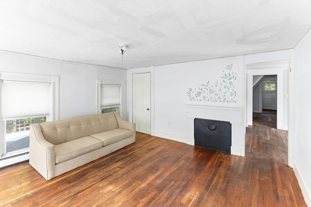 209 S St, Wrentham, MA 02093 - living room with hardwood / wood-style flooring, healthy amount of natural light, a fireplace, and baseboards