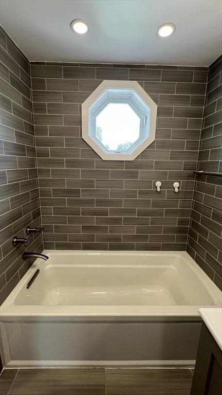 628 Malden St, Revere, MA 02151 - full bath featuring bathing tub / shower combination, vanity, and recessed lighting