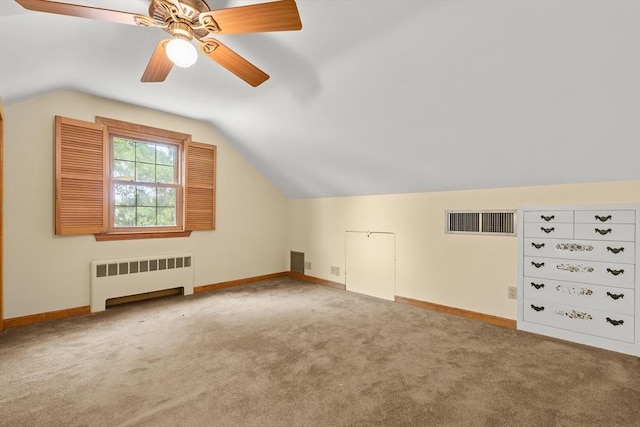 4 Farmland Rd, Saugus, MA 01906 - bonus room with radiator heating unit, baseboards, vaulted ceiling, carpet flooring, and a ceiling fan