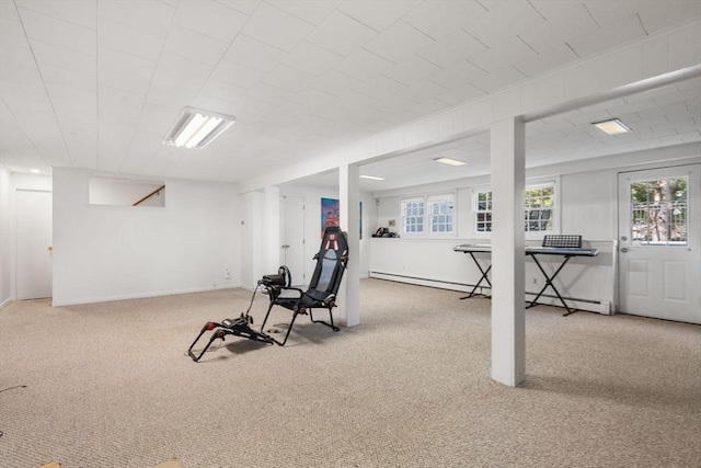 1 Pleasantview Ter, Framingham, MA 01701 - workout room with a baseboard heating unit, carpet flooring, and baseboards