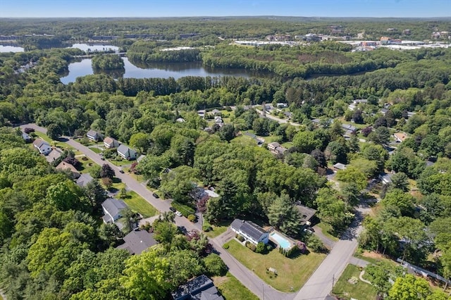 1 Pleasantview Ter, Framingham, MA 01701 - aerial overview of property's location with a nearby body of water and a heavily wooded area
