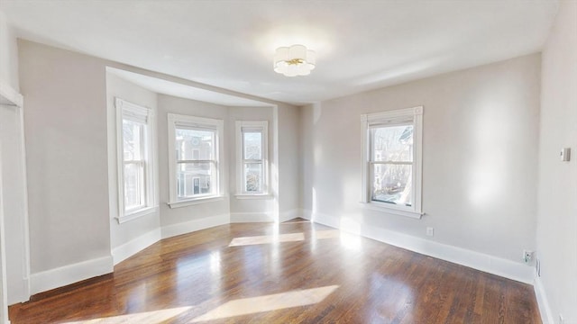 unfurnished room featuring wood-type flooring and a healthy amount of sunlight