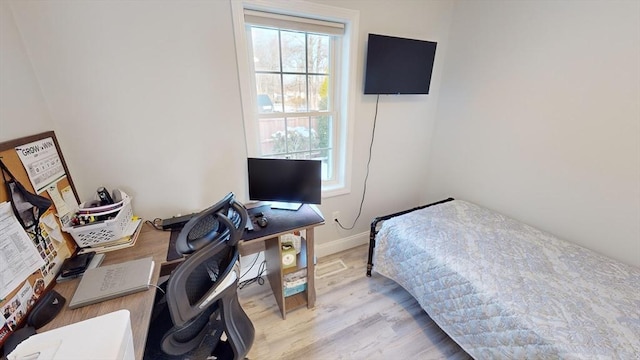 bedroom featuring multiple windows and light wood-type flooring