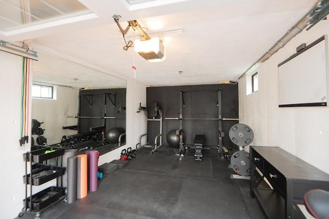 garage with a garage door opener