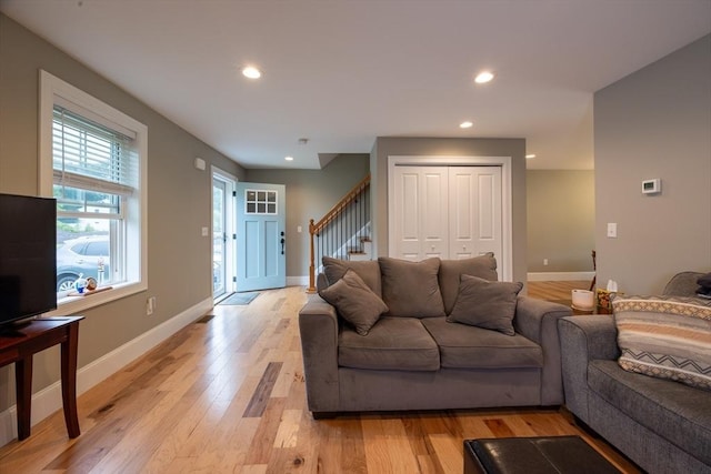 living room with light wood-type flooring