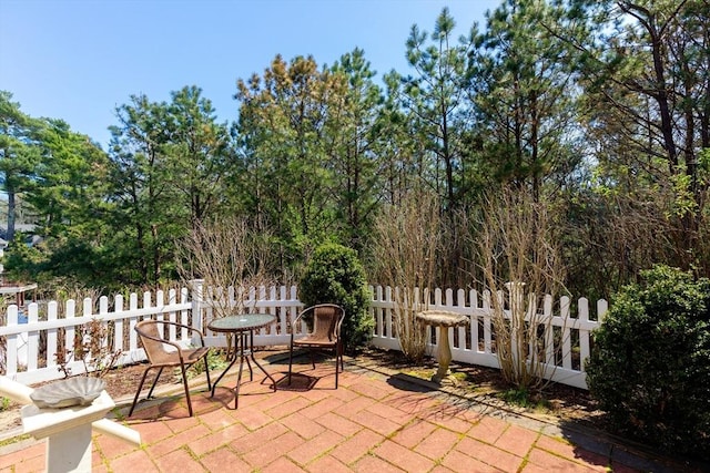 view of patio featuring fence