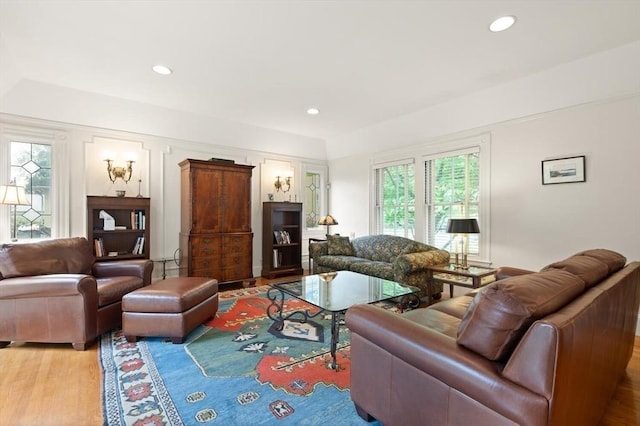 210 Melrose St, Newton, MA 02466 - living room featuring light wood finished floors and recessed lighting