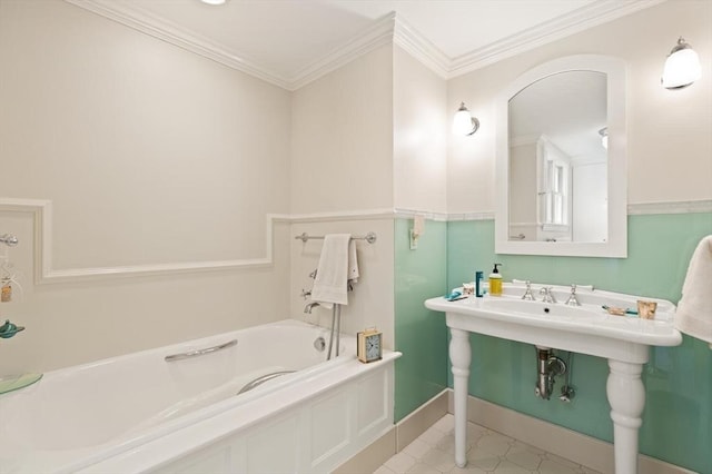 210 Melrose St, Newton, MA 02466 - bathroom with a bath, ornamental molding, and baseboards