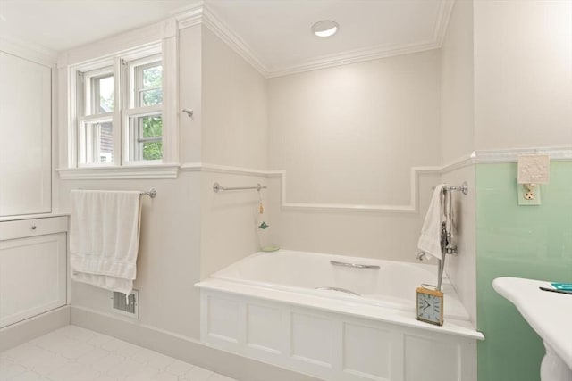 210 Melrose St, Newton, MA 02466 - full bath featuring a garden tub and ornamental molding