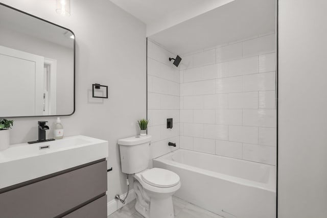 full bathroom featuring vanity, toilet, and tiled shower / bath combo