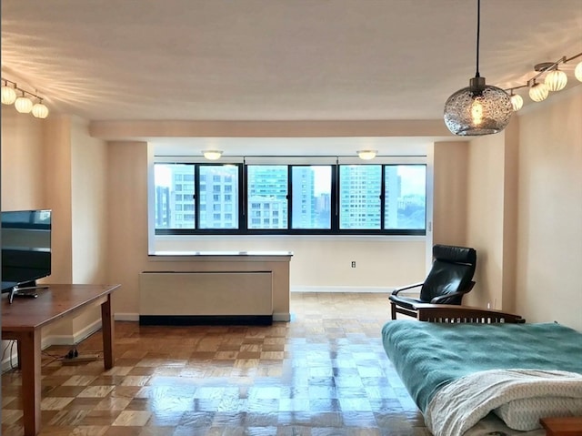 living room featuring light parquet flooring