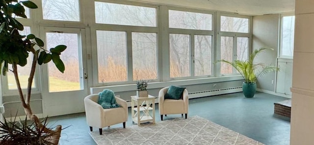 sunroom featuring plenty of natural light and a baseboard radiator