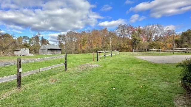 exterior space with an outbuilding and a rural view