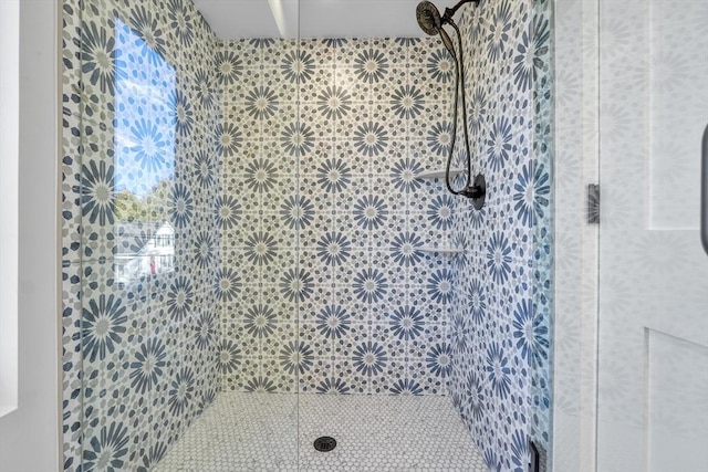 bathroom with a shower stall