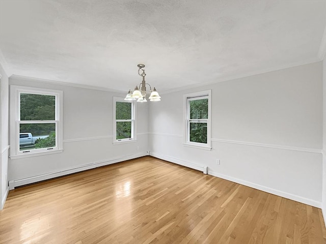 empty room featuring light wood-style floors, a wealth of natural light, and baseboard heating