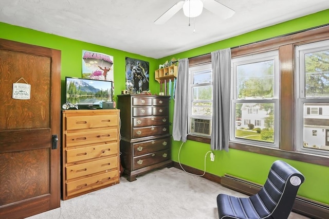 16 Boyce St, Worcester, MA 01603 - sitting room with healthy amount of natural light, light colored carpet, a ceiling fan, and cooling unit