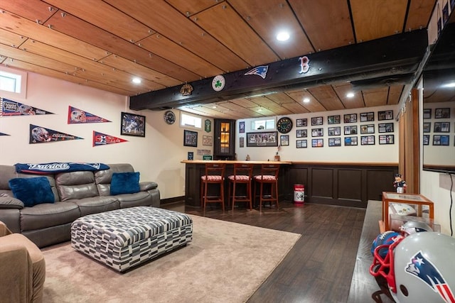15 Rose Ln, Uxbridge, MA 01569 - living room with wet bar and dark wood finished floors