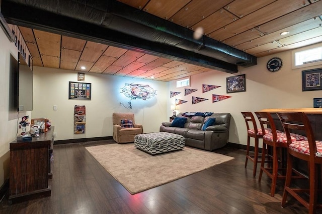 15 Rose Ln, Uxbridge, MA 01569 - living room featuring dark wood-style floors, bar, and recessed lighting