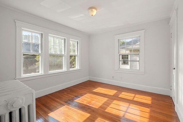 empty room featuring hardwood / wood-style flooring, plenty of natural light, and ornamental molding