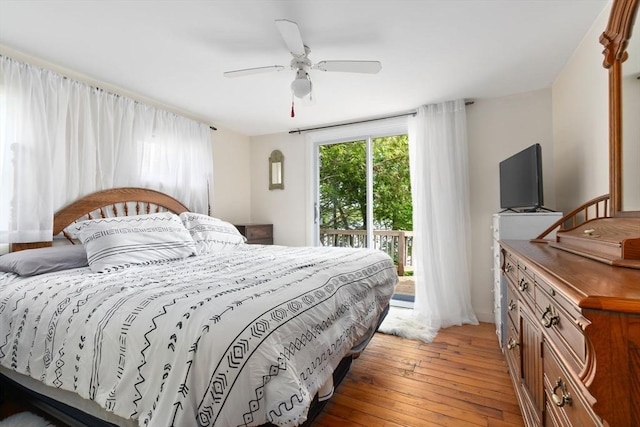 52 Lake Shore Dr, Essex, MA 01929 - bedroom with access to exterior, light wood-style flooring, and ceiling fan